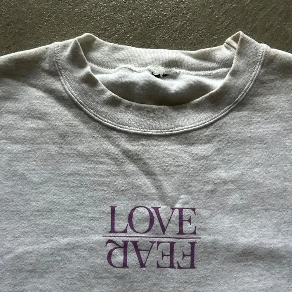 Vintage Champion Love Over Fear Sweatshirt Size‎ XL Gray Crewneck Life Church